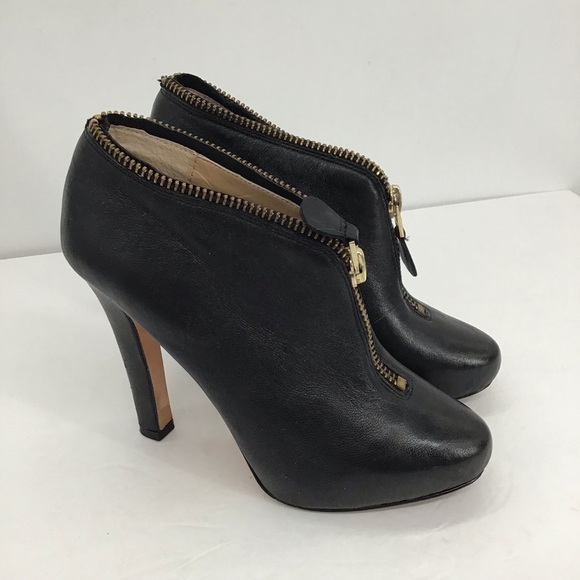 Diane Von Furstenberg Camilla Zipper Leather Booties Black Career Size 7.5 - Picture 2 of 12